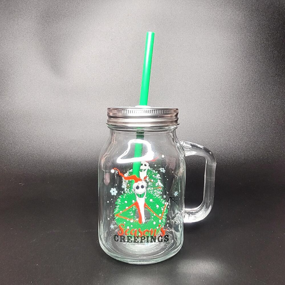 Disney The Nightmare Before Christmas Jack Skellington 21 oz Glass Mason Jar NEW